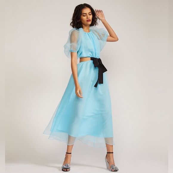 NWT Cynthia Rowley Clara Midi Blue Dress Organza Size S - Picture 8 of 15